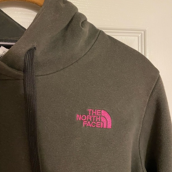 North Face Sweatshirt Hoodie. Gray/green with hot pink logo. Womens Medium - Picture 2 of 4